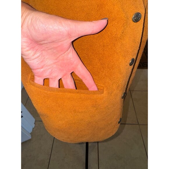 Vintage 90s Agapo Collection Genuine Burnt Orange Suede Leather Mens Vest Large - Picture 8 of 8